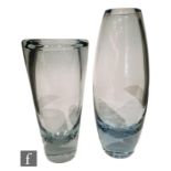 Two post war Holmegaard glass vases designed by Per Lutken, the first of swollen sleeve form, height