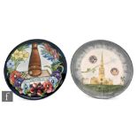Two Moorcroft Pottery wall plates, the first for Thaxted Parish Church 1340 and the second for