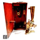 A 19th Century Bi-Focal brass microscope by C Collins optician London with spare lens and