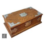 A Victorian oak two division cigar box with plated corner mounts, stamped Harper Bristol, engraved