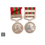 Two India Medals one with Tirah 1897-98 and Punjab Frontier bars to 1691 Pte Vishnu Jarmalker 28th