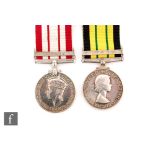 A Naval General Service Medal with Malaya bar to Ply/x 5717 K. Keeling MNE R.M, with an Africa