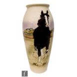 A large modern Moorcroft Pottery vase of swollen sleeve form, tubeline decorated in the Loch Anna
