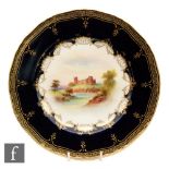 A Royal Worcester cabinet plate decorated by Rushton with a hand painted scene of Bothwell Castle,