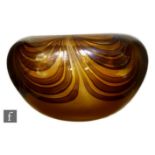 A small Glasform bowl by John Ditchfield of compressed ovoid form with roll over rim, decorated with