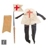 A 1920s / 1930s hand made childrens fancy dress costume for St George comprising a grey woollen