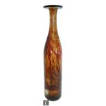 A large Mdina attenuated bottle vase with tall drawn neck and flat collar rim with internal tonal