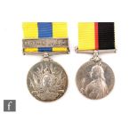 A Queen's Sudan Medal and a Khedive's Sudan Medal with Khartoum bar to 4265 Pte J.E. Hall Lanc
