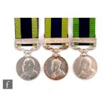 Three India General Service Medals, two with North West Frontier 1908 bars to 3449 Sepoy Hakram