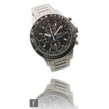 A gentleman's stainless steel Seiko Solar chronograph wrist watch silvered and white batons and