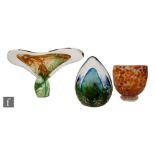 A collection of three pieces of contemporary Peter Layton studio glass, comprising a vase of