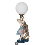 A large 1930s Goldscheider Keramik Art Deco table lamp modelled as a lady in a flamboyant dress
