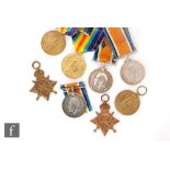 Two World War One medals trios awarded to 84566 Gnr A.H Adams R.F.A (1914-1915 Star) and 7250 Pte. T
