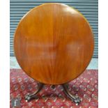 A Victorian mahogany breakfast table, the circular top with a thumb-moulded edge over a turned