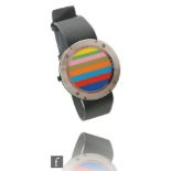 A 1989 limited edition Omega Art watch, the reverse designed by Kenneth Nolan in multicoloured bands