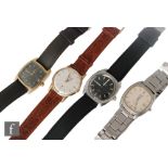 Four gentleman's wrist watches to include an Omega Seamaster quartz, a Lanco and two other manual