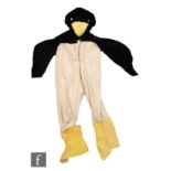 A 1920s / 1930s hand made adult fancy dress costume for a Penguin, the one piece body in white