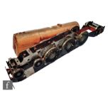 A 5" gauge live steam LNER A4 4-6-2 locomotive chassis, steam lined brass body with brass tender and
