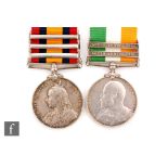 A Queen's South Africa Medal with Transvaal, Orange Free State and Cape Colony bars and a King's
