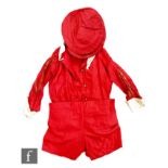 A 1920s / 1930s hand made childrens fancy dress costume for Tudor style attire, comprising a red