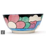 A Clarice Cliff Havre shape fruit bowl circa 1930, hand painted in the Latona Dahlia pattern with