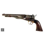A Colt percussion revolver with 20cm barrel, brass trigger guard and steel back strap, serial no