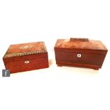 A late Regency rosewood sarcophagus tea caddy with lift lid opening to twin caddy boxes and a