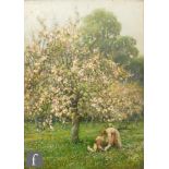 LORENZO HEADLEY (1860-1937) - Figures by an apple tree, oil on canvas, signed and dated 1925,