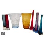A collection of seven assorted Whitefriars and similar vases, to comprise a pattern 8886 ribbon