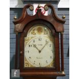 A 19th Century oak and mahogany longcase clock, with 30 hour movement, the broken arch painted