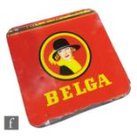 A 1960s Belga pictorial glass advertising sign depicting a female wearing a brimmed hat on yellow