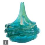 A large Mdina wrapped fish vase of compressed tear drop form with drawn slender neck decorated