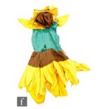 A 1920s / 1930s hand made adult fancy dress costume for a Sunflower, the cotton dress in bands of