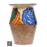 A Clarice Cliff & John Butler Begonia pattern shape 342 vase circa 1929, hand painted with