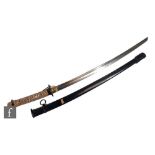 A mid 20th Century Japanese Katana No 151847, 70cm blade, painted hilt and black scabbard.