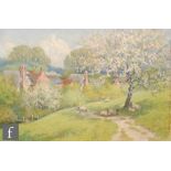 LORENZO HEADLEY (1860-1934) - Sheep under apple blossom, oil on canvas, signed, framed, 50cm x 76cm,