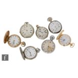 Seven assorted pocket watches to include a low grade silver Continental crown wind, gold plated