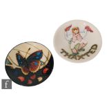 Two Moorcroft Pottery pin dish coasters, the first decorated in the Hartgring pattern designed by