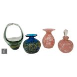 A collection of contemporary studio glass, a Mdina vase of globe form with internal trailing and