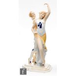 A 1930s Royal Dux figure by Schaff modelled as an intertwined dancing couple, printed mark and