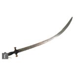 An Indian Tulwar sword, the handle detailed with gold decoration and 77cm recessed curved blade.