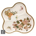 A late 19th Century Royal Worcester blush ivory shaped dressing table tray decorated with sprays