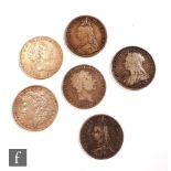 Various George III to Victoria crowns 1819 x 2, 1888, 1893, also a double florin 1887 and a Morgan