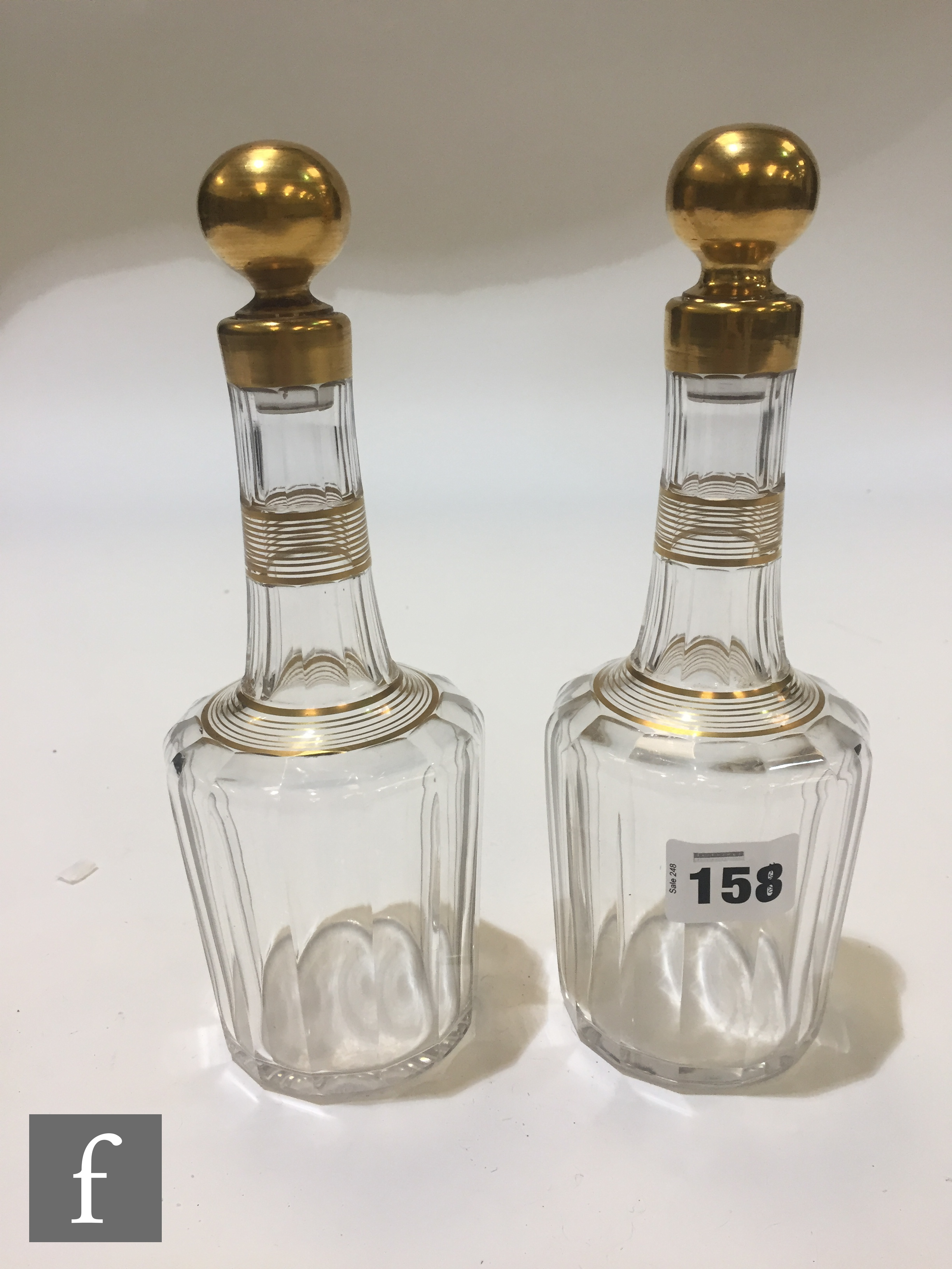 A pair of late 19th Century Baccarat crystal spirit decanters of slice cut shouldered form with a - Image 2 of 6