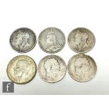 Various George IV to George V crowns 1819 x 2, 1822 x 2, 1889, 1935 and assorted silver and copper