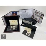 A 2013 four silver proof coin portfolio, cased, a Britannia four silver proof coin set, cased, a