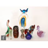 A collection of assorted glass animals and small vases, to include a stylised figure of a dog with