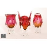 Three post war Czechoslovakian sommerso glass vases by Josef Hospodka for Chribska, each with a