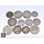 Various Victoria to George VI coins to include a double florin 1887, florins, crowns 1935 x 3, 1937,