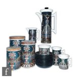 A Portmeirion coffee set decorated in the Magic City pattern designed by Susan William Ellis